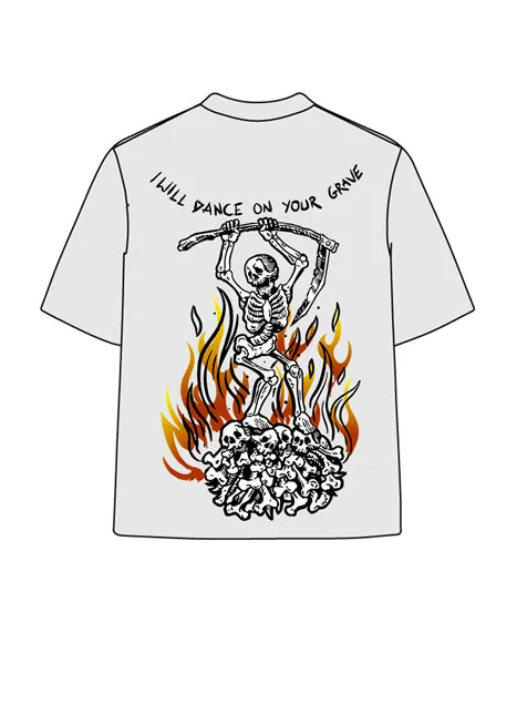 270g Dance on Your Grave Skull Printed Wash Old T-shirt