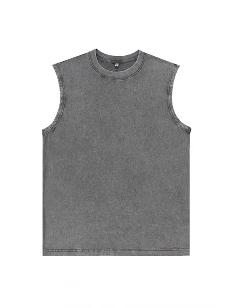 230g Vintage Skull Printed Wash Old Sleeveless T-shirt