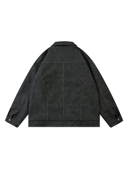 Vintage  Zip-up Lapel PU Leather Jacket