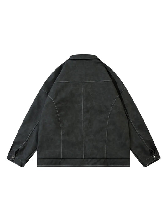 Vintage  Zip-up Lapel PU Leather Jacket