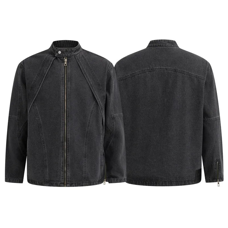 Motorcycle Deconstructed Patchwork Denim Jacket for Men