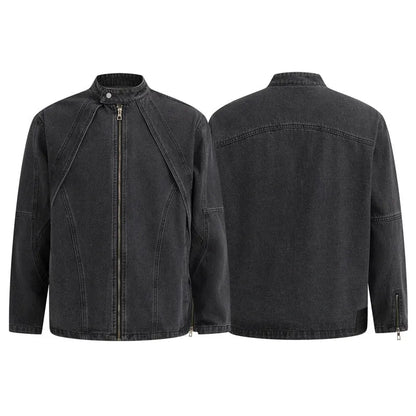 Motorcycle Deconstructed Patchwork Denim Jacket for Men