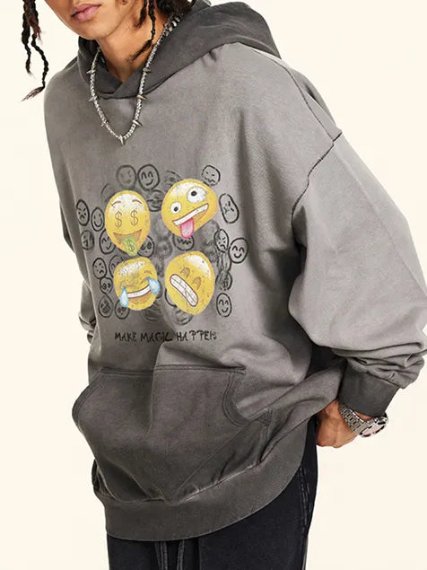 380g Emoji Wash Old Cotton Hoodie