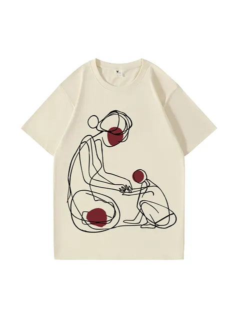 270g Cotton Art Lines Wash Old T-shirt for Mom