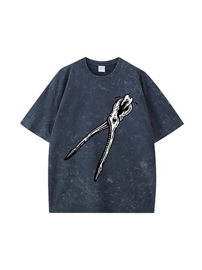 270g Bone Santa Printed Wash Old Cotton T-shirt