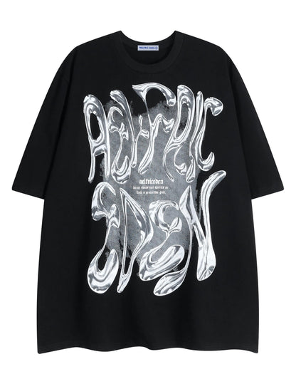 Metalic Graphic Tees Men Y2k Oversized T Shirts Women Vintage Tees Unisex Summer Tops