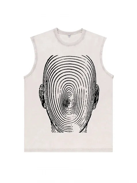 230g Electric Wave Kitty Printed Wash Old Sleeveless T-shirt