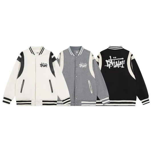 PU Leather  Embroidered Baseball Jacket for Men