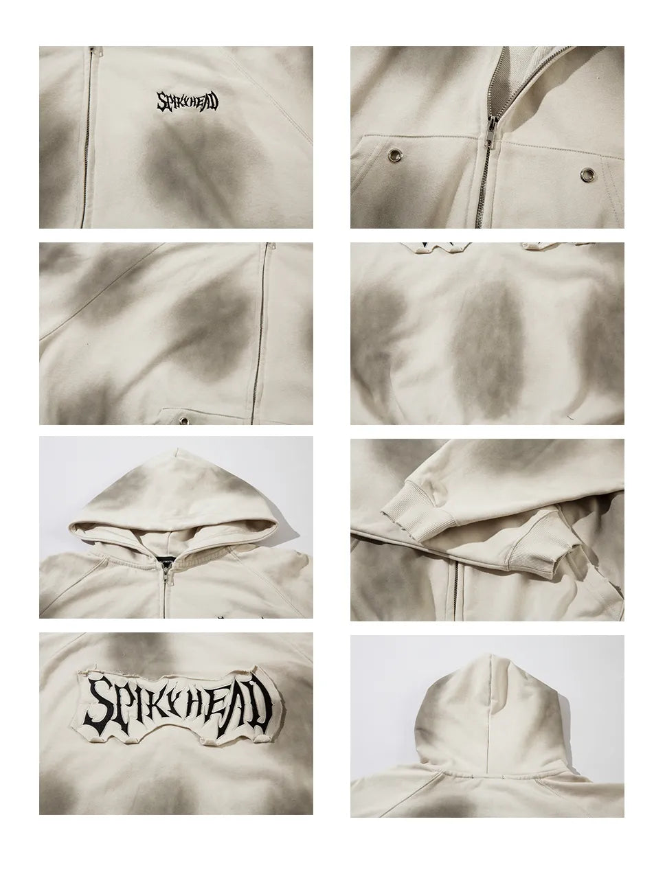 Spray-painted Dotted Old Hoodie for Men