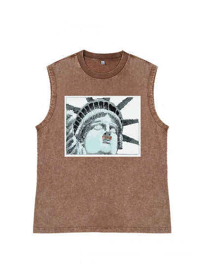 230g Cotton NYC Printed Wash Old Sleeveless T-shirt