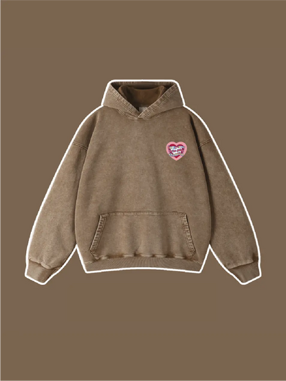 Heart Pattern Washed Vintage Hoodie