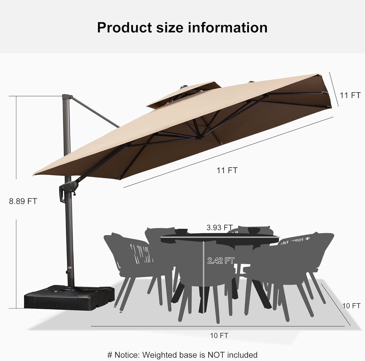 12ft Patio Umbrella with Base Large Outdoor Square Umbrella