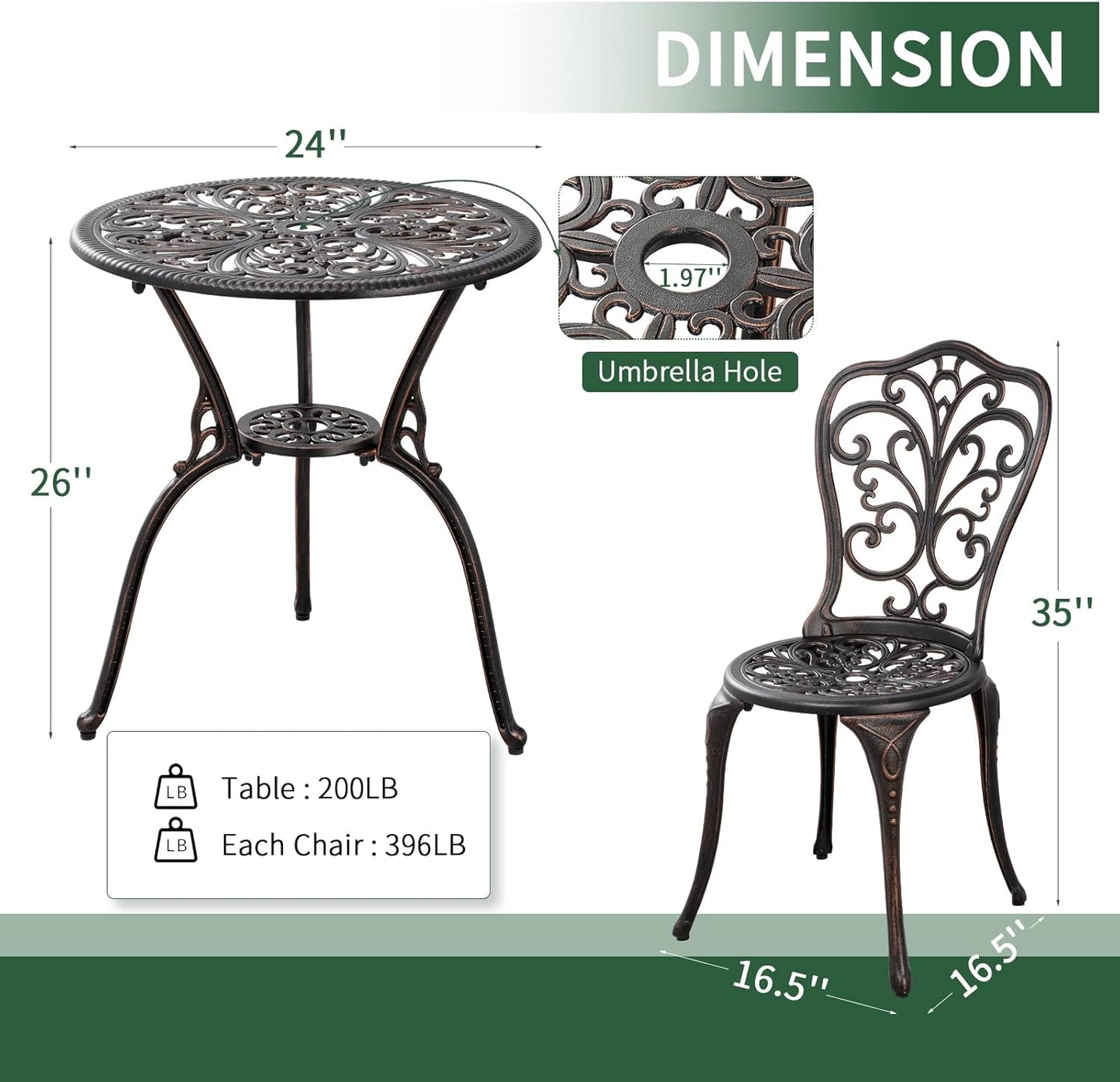 Patio Bistro Set 3 Piece Outdoor Cast Aluminum Outdoor Bistro Table