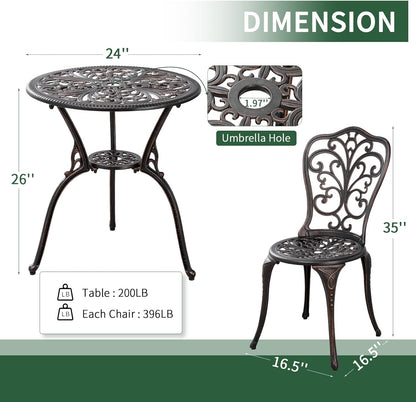 Patio Bistro Set 3 Piece Outdoor Cast Aluminum Outdoor Bistro Table