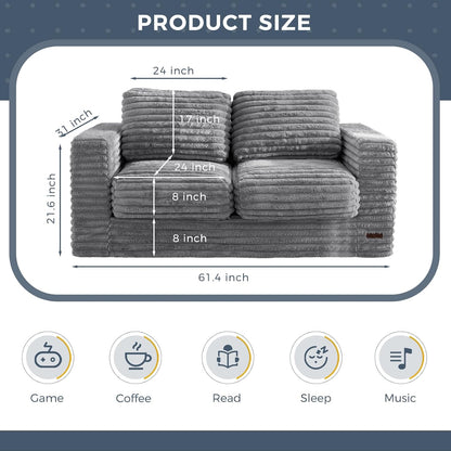 Plush Giant Bean Bag Sofa for Adults Floor Loveseat Chair with Armrests White