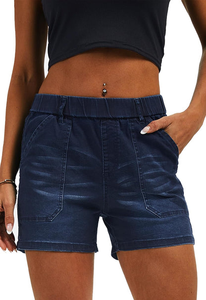 Womens Jean Shorts High Waisted Summer Cotton Elastic Waist Denim Shorts with Pockets