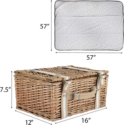 19Pcs Picnic Basket for 2 with Blanket