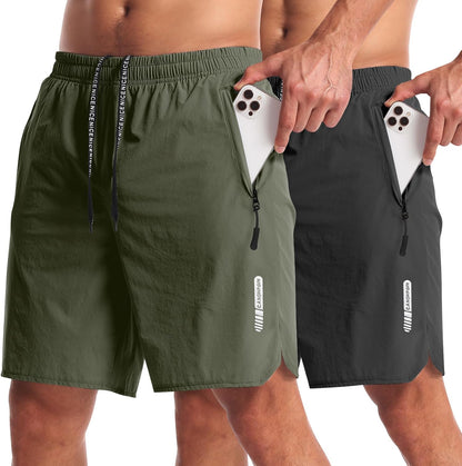 2 Pack Mens Workout Athletic Shorts 7 inch Inseam Quick Dry Hiking Shorts Men Lightweight Sports Gym Shorts Running