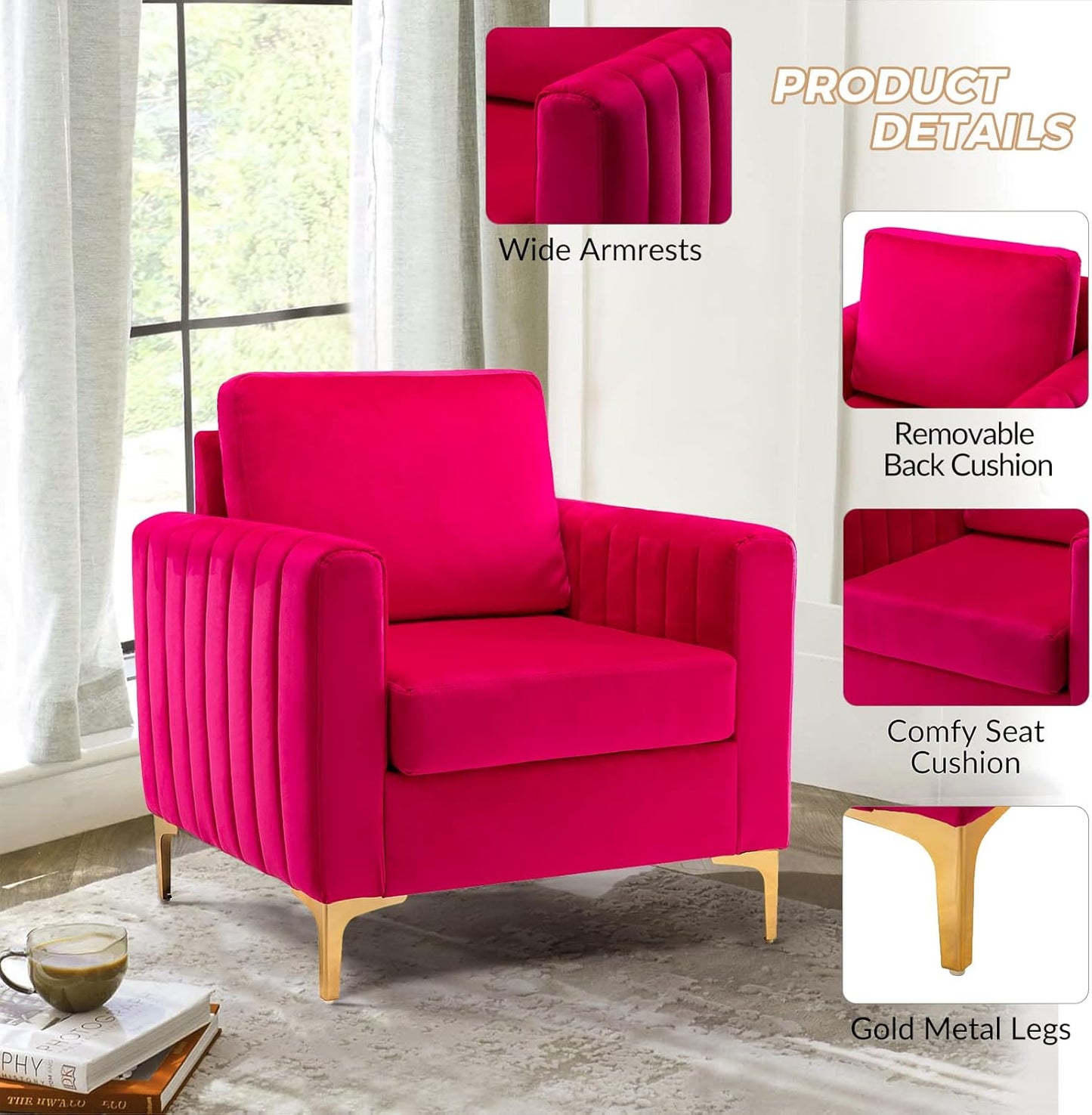 HULALA HOME Velvet Accent Club Chairs Set of 2
