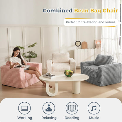 Plush Giant Bean Bag Sofa for Adults Floor Loveseat Chair with Armrests White