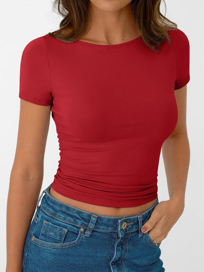 Womens Short Sleeve Boat Neck T-Shirts