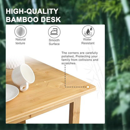 Writing Computer Desk 46" Bamboo Home Office Table with 2 Drawers