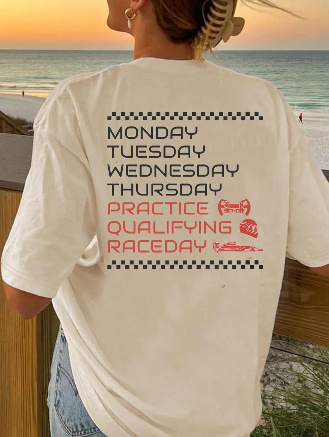 Racing Cars Shirts for Women Checkered Flag Print T-Shirt