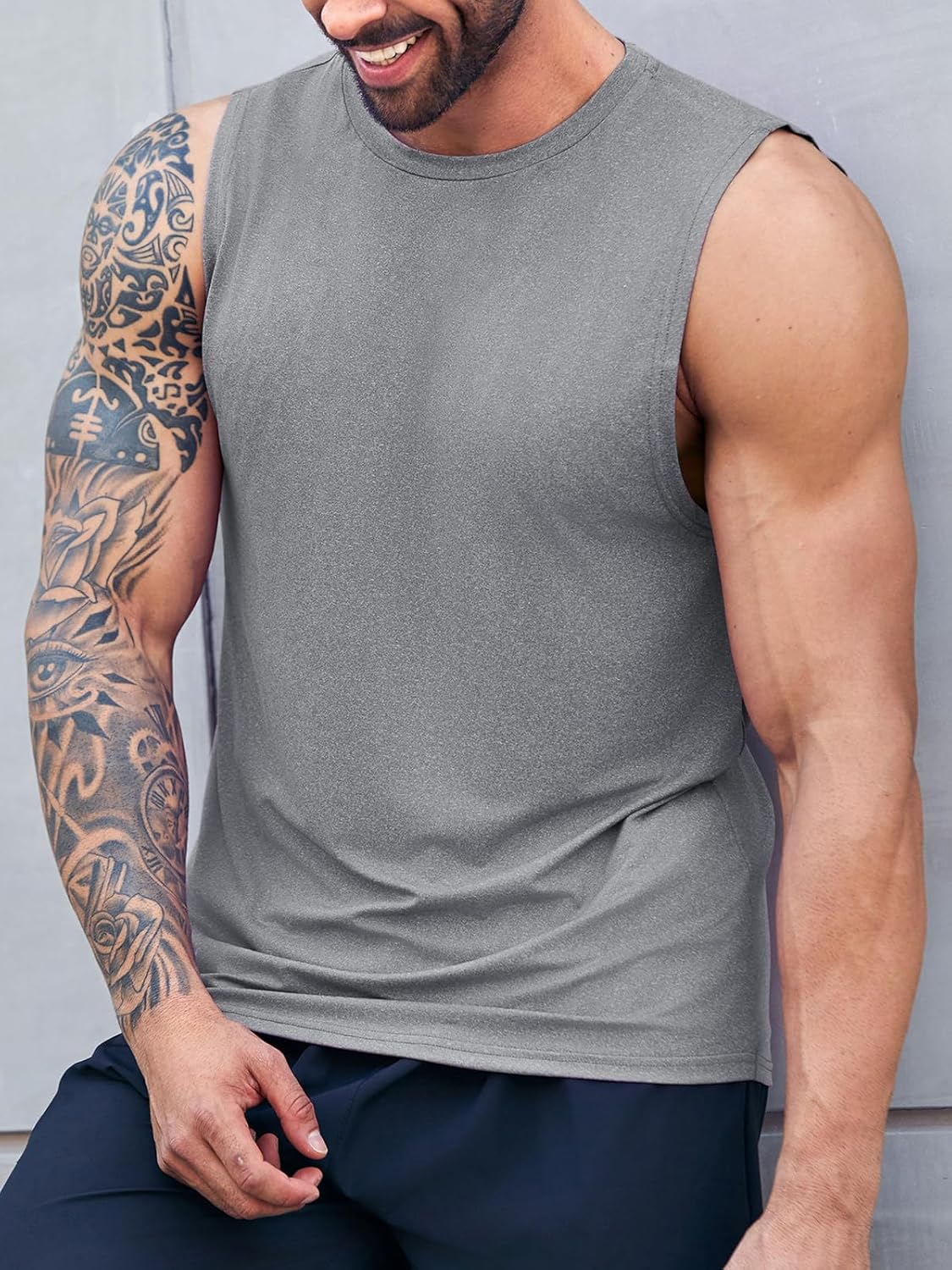 Men's Sleeveless Tank Tops Crewneck Solid Loose Fit Shirt