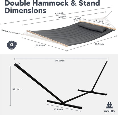 2 Person Hammock with Stand Heavy Duty Portable Dark Grey