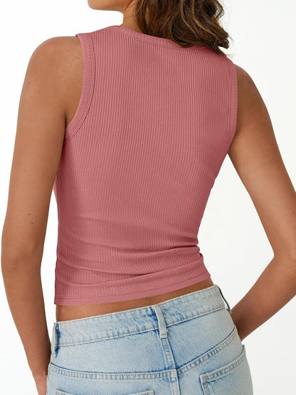 Womens Tank Tops Summer Workout Ribbed Sleeveless High Neck