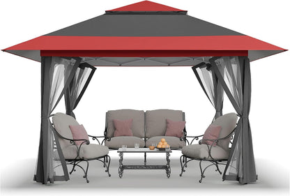 13x13 Pop Up Gazebo Canopy Tent with Wheeled Storage Bag Grey