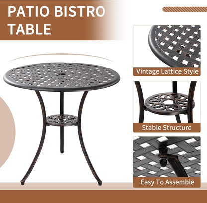 Patio Bistro Set 3 Piece Outdoor Cast Aluminum Outdoor Bistro Table