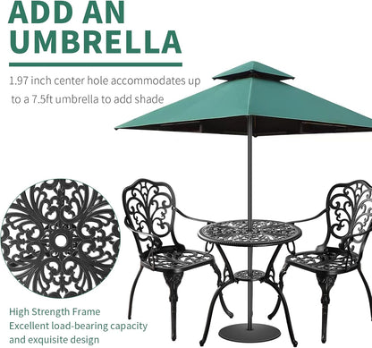 Patio Bistro Set 3 Piece Outdoor Cast Aluminum Outdoor Bistro Table
