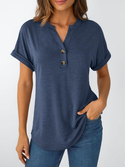Women's Short Sleeve Shirts Henley Dressy Casual Summer Tops