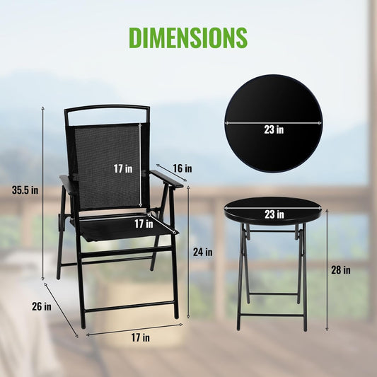 3 Piece Folding Bistro Set with Mesh Chairs and Table Outdoor Patio Furniture