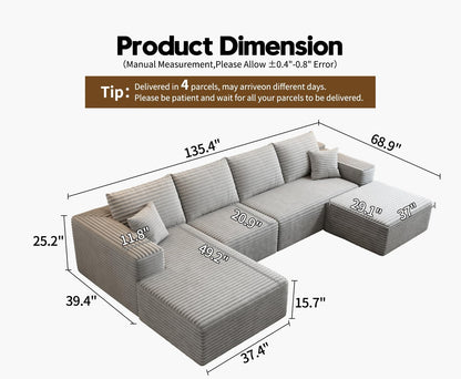 107.5" Cloud Modular Sectional Sofa with 1 Ottoman