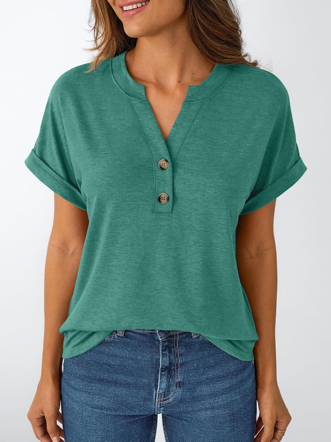 Women's Short Sleeve Shirts Henley Dressy Casual Summer Tops