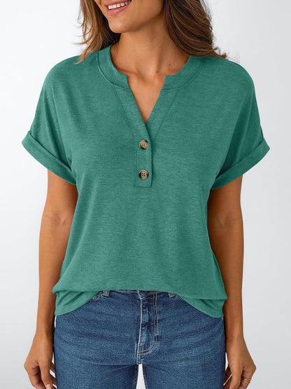 Women's Short Sleeve Shirts Henley Dressy Casual Summer Tops