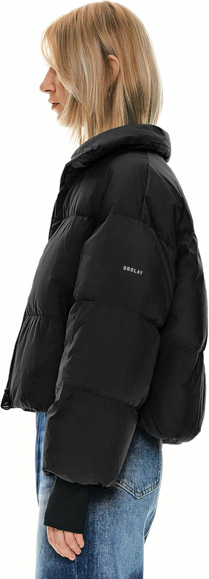 Womens Winter Oversized Cropped Puffer Jacket Zip Up Short Down Coat
