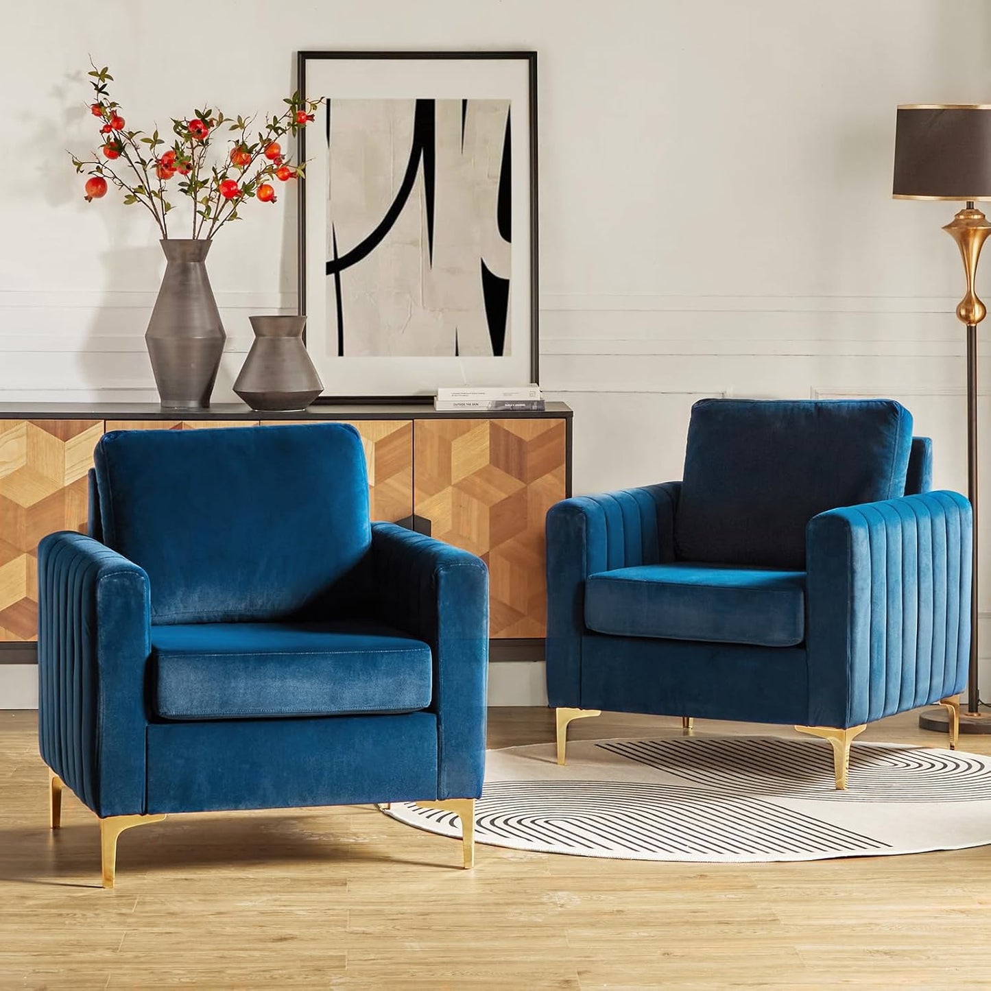HULALA HOME Velvet Accent Club Chairs Set of 2
