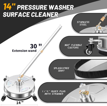 14" Pressure Washer Surface Cleaner with 4 Wheels