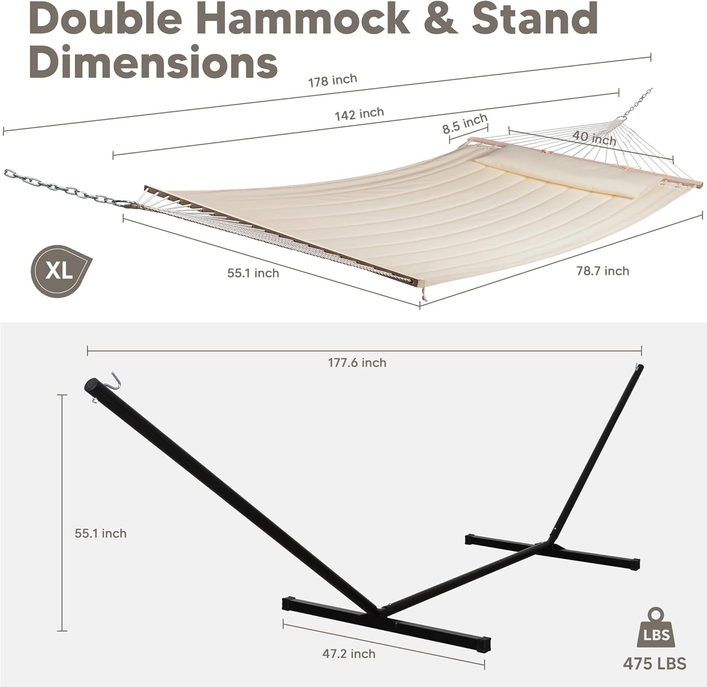2 Person Hammock with Stand Heavy Duty Portable Dark Grey