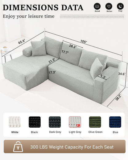 105 Inch Cloud Sectional Couch with Deep Seat
