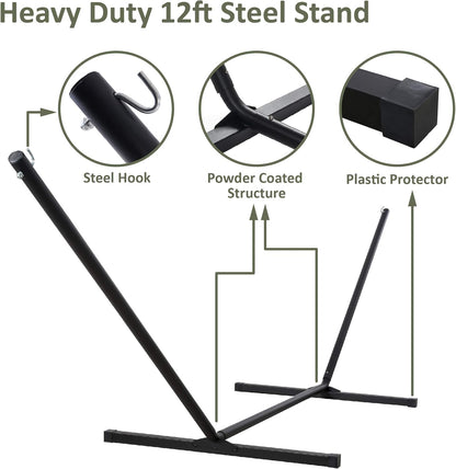 2 Person Hammock with Stand Heavy Duty Portable Dark Grey