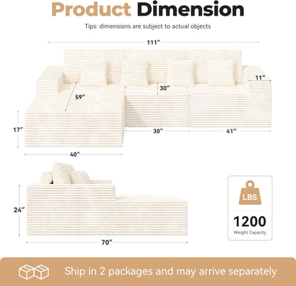 111‘’ Modular Sectional Cloud Couches with L Shaped Chaise