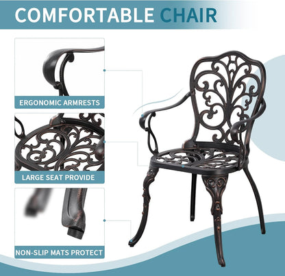 Patio Bistro Set 3 Piece Outdoor Cast Aluminum Outdoor Bistro Table