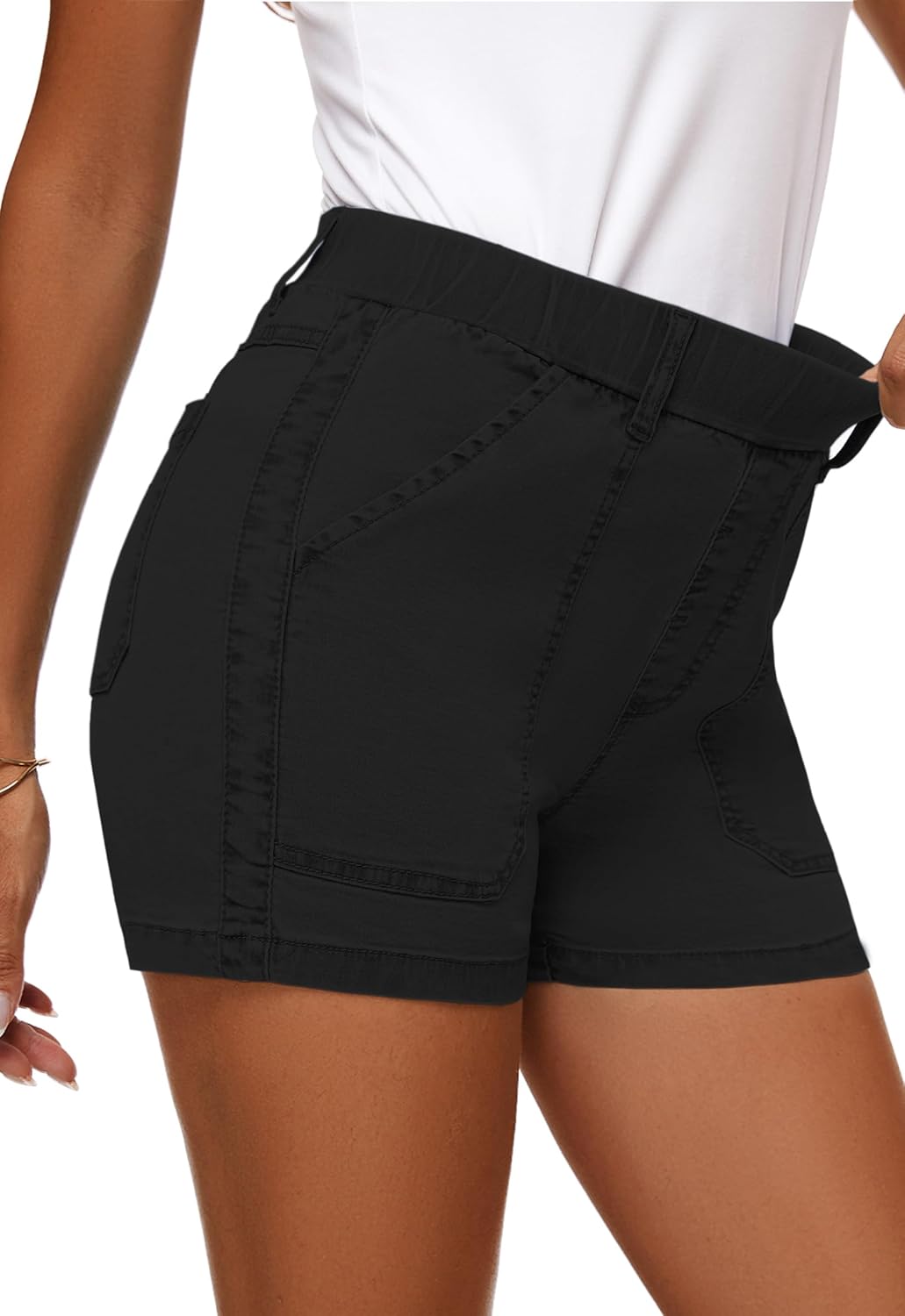 Womens Jean Shorts High Waisted Summer Cotton Elastic Waist Denim Shorts with Pockets