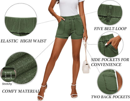 Womens Jean Shorts High Waisted Summer Cotton Elastic Waist Denim Shorts with Pockets