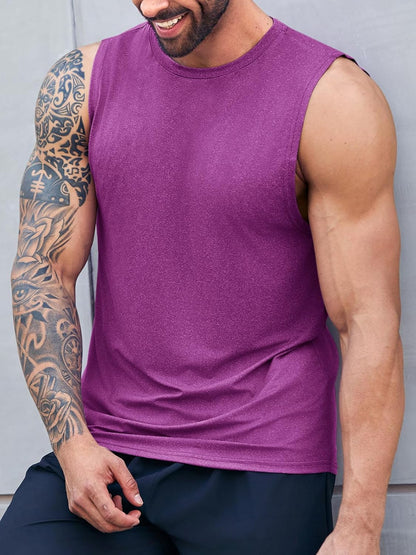 Men's Sleeveless Tank Tops Crewneck Solid Loose Fit Shirt