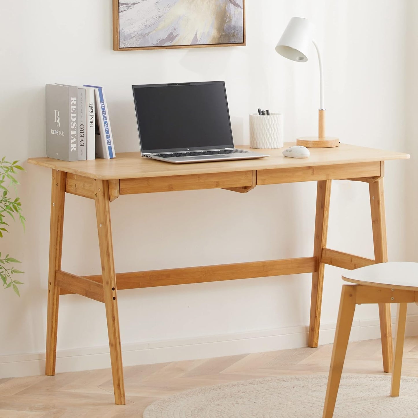 Writing Computer Desk 46" Bamboo Home Office Table with 2 Drawers